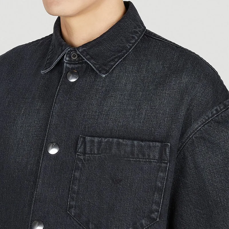 Denim Cotton Classic Collar Shirt Front Button Fastening Short Sleeves Plus Size Men's Shirts