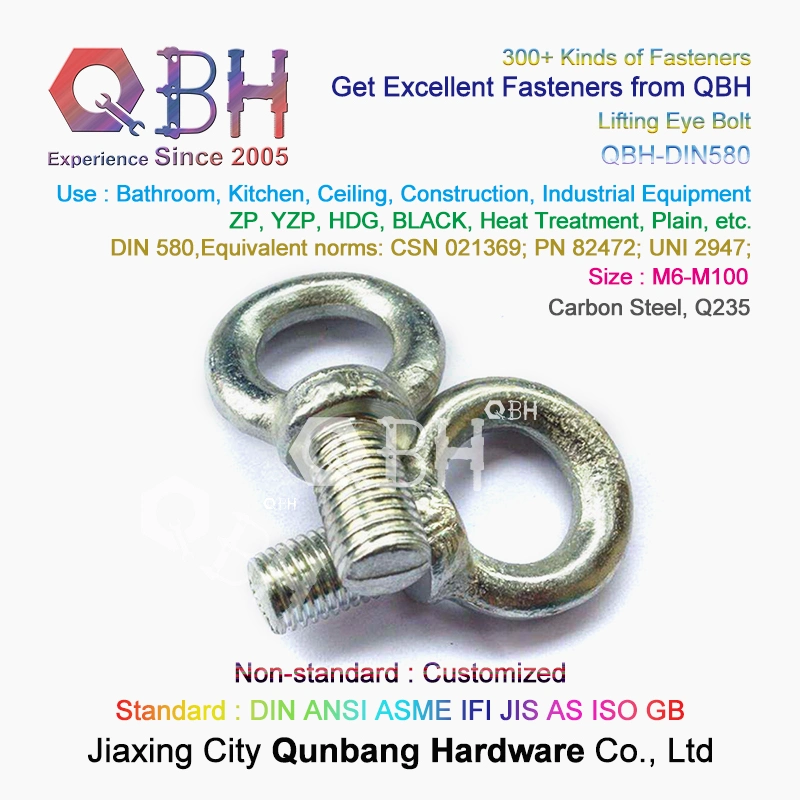 Qbh DIN580/BS4278/JIS118 Customized M8-M100 Stainless Steel/Carbon Steel Eye Lifting Bolt Spare Replace Parts Boat Ship Shipyard Forging Marine Rigging Hardware