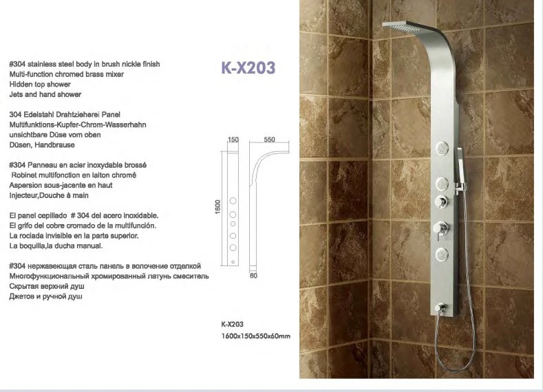 #304 8K del panel de acero inoxidable de la columna de ducha, ducha de instrumentos (K-X203)