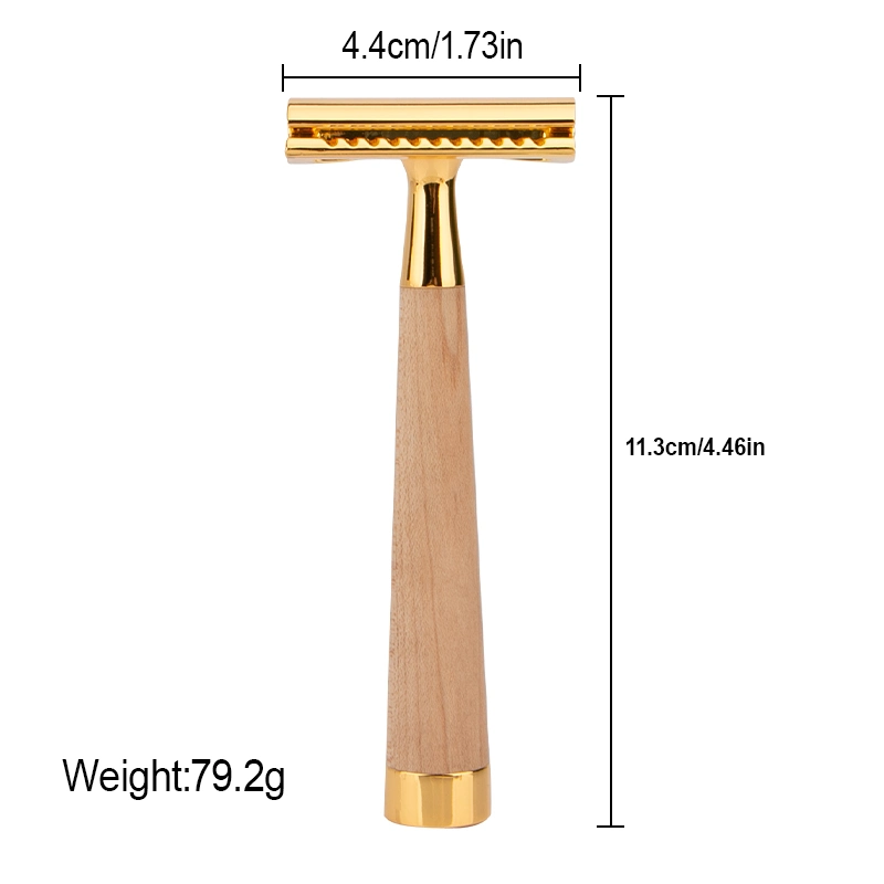 Gold Color Natural Wood Handle Custom Logo Eco-Friendly Double Edge Razor Blade Safety Razor