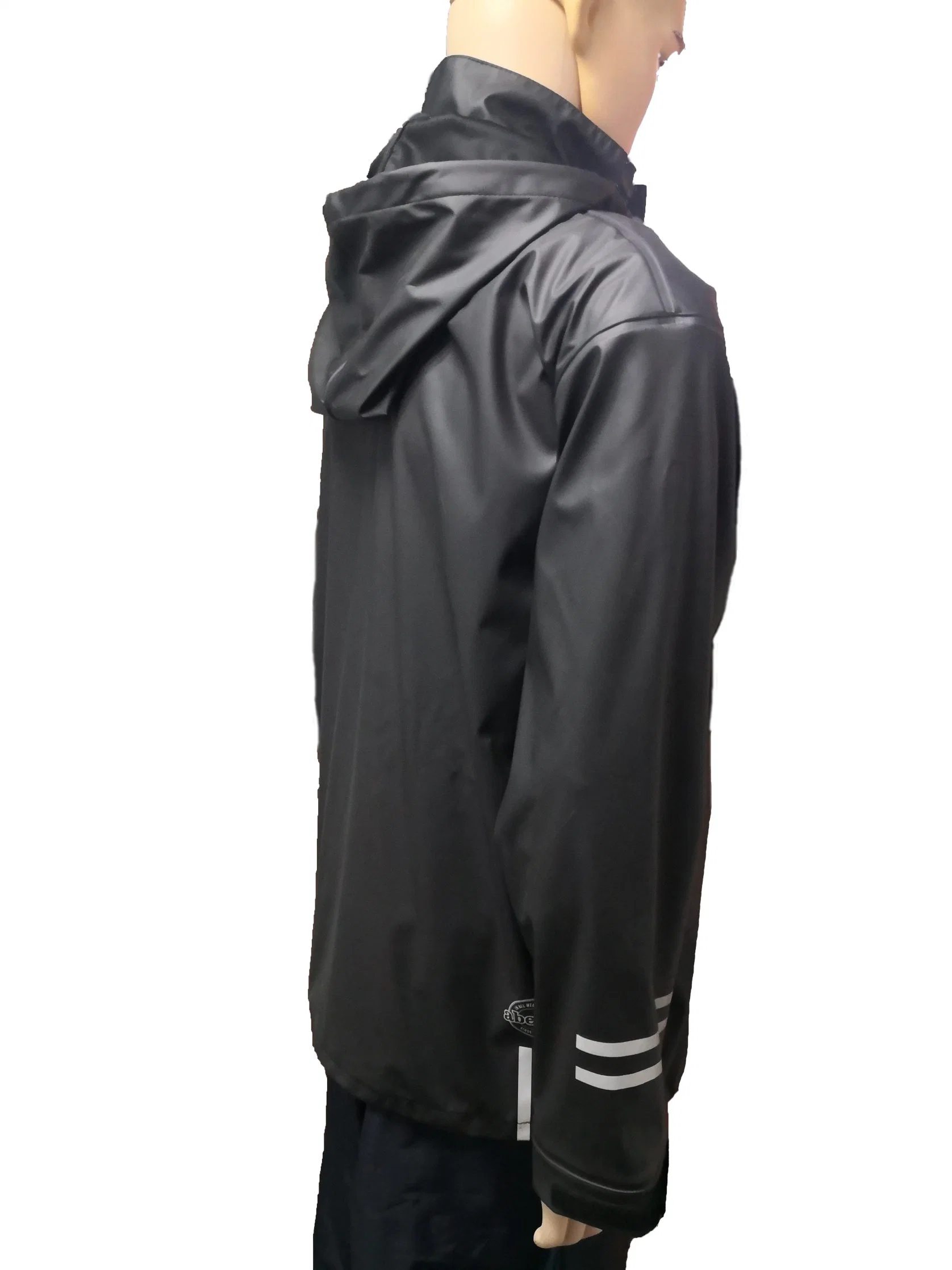 Chaqueta de poliuretano negra reflectante impermeable ropa impermeable personalizada