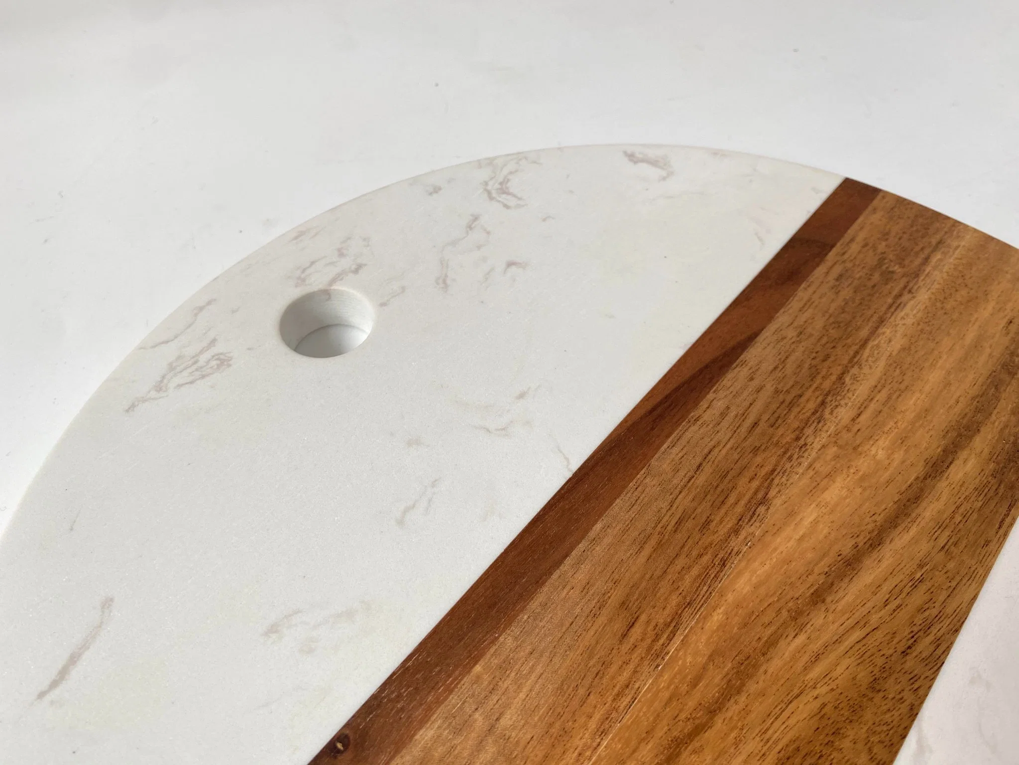 Round Marble and Acacia Wood Cutting Board Kitchen Board Wood Tray