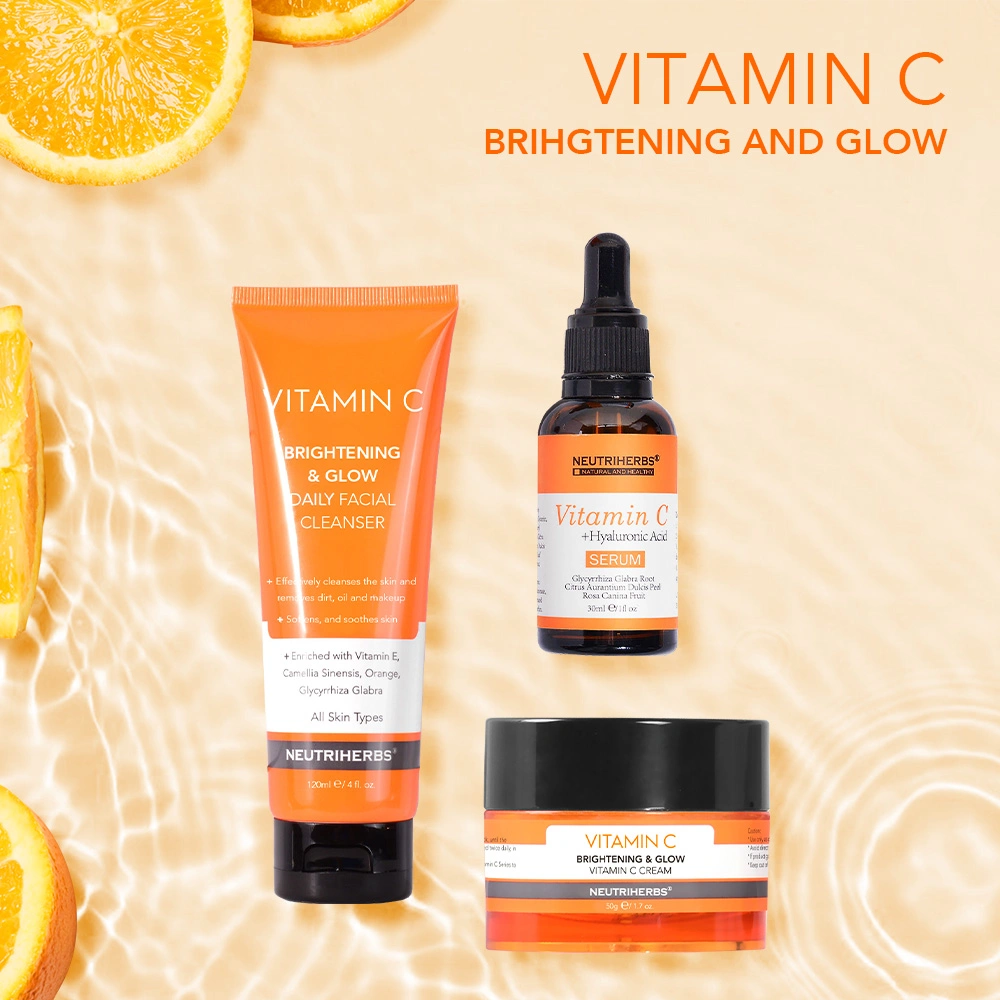 Heißer Verkauf Hautpflege OEM Vitamin C für dunkle Flecken Antioxidans Glowing Face Serum Haut Set