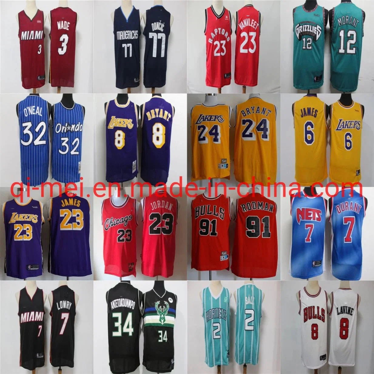 Grossista barato Throwback Madeira Classics Chicago Bulls Bucks Lakers Grizzlies Camisolas de basquetebol costuradas Hornets Swingman