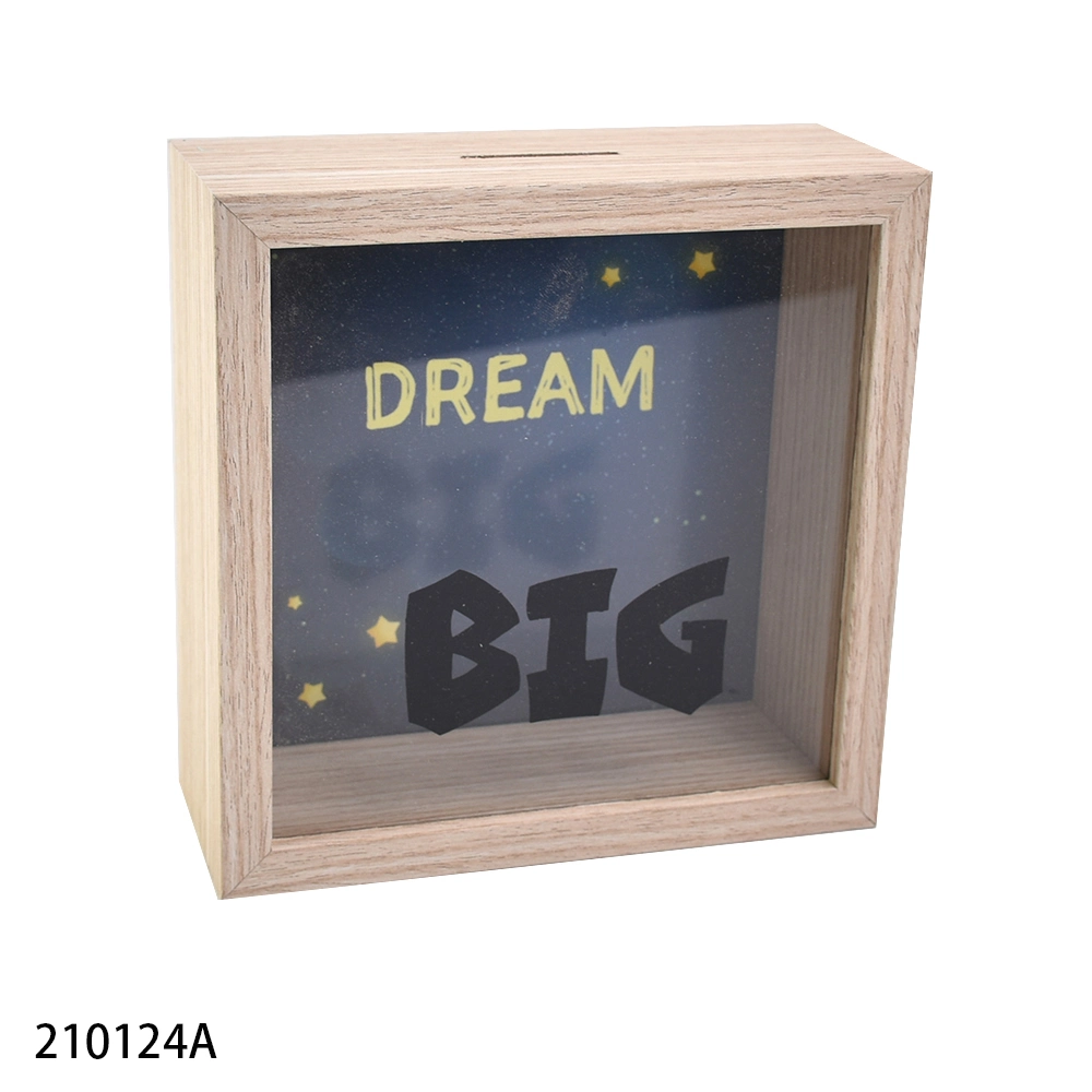 Mesa de madera personalizada con diseño de bancos de cerdos Mesa de madera para niños Marco de fotos Alcancias Mini Piggy 7 pulgadas Cajas de dinero