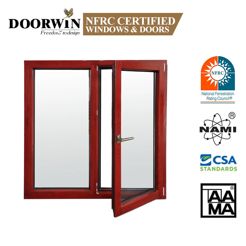 Personalizable de vidrio doble acristalamiento compuesto el impacto del huracán de madera Madera Aluminio El aluminio Casement abrirse hacia afuera Tilt&amp;gire a la ventana con certificado de Nfrc