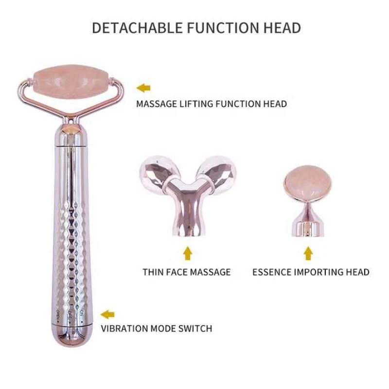 3 في 1 رفع الوجه الكهربائي Jade Roller ماسager الحجر الطبيعي الوردي أداة الكوارتز لعلاج العناية بالبشرة تدليك العناية الصحية آلة
