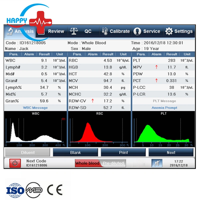 Hc-B003A UN MÉDICO mejor venta Hematología Analyzer El analizador de CTF de alta calidad de la máquina de 35 pruebas/hora Full Auto Analizador de hematología