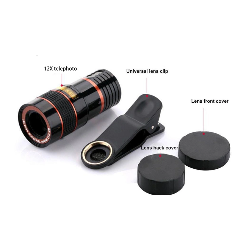 8X Zoom Telephoto Lens Cell Phone Camera Lens for iPhone, Samsung, Huawei, External Lens HD No Vignetting Monocular Telescope - Black