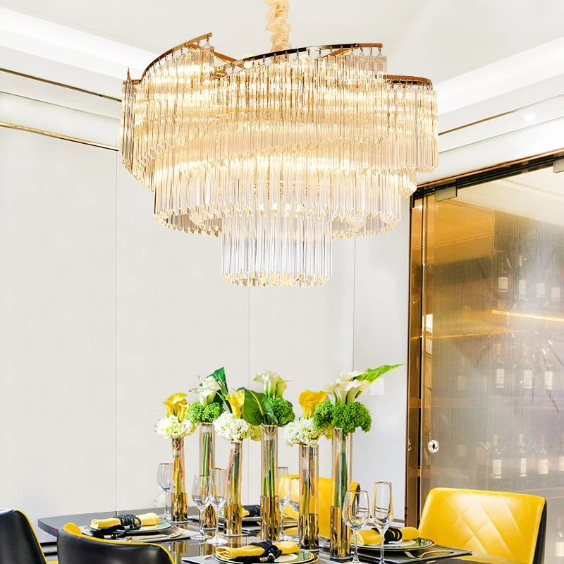 Luxury Decorative Living Room Large K9 Crystal Plating Gold Pendant LED Chandelier Light