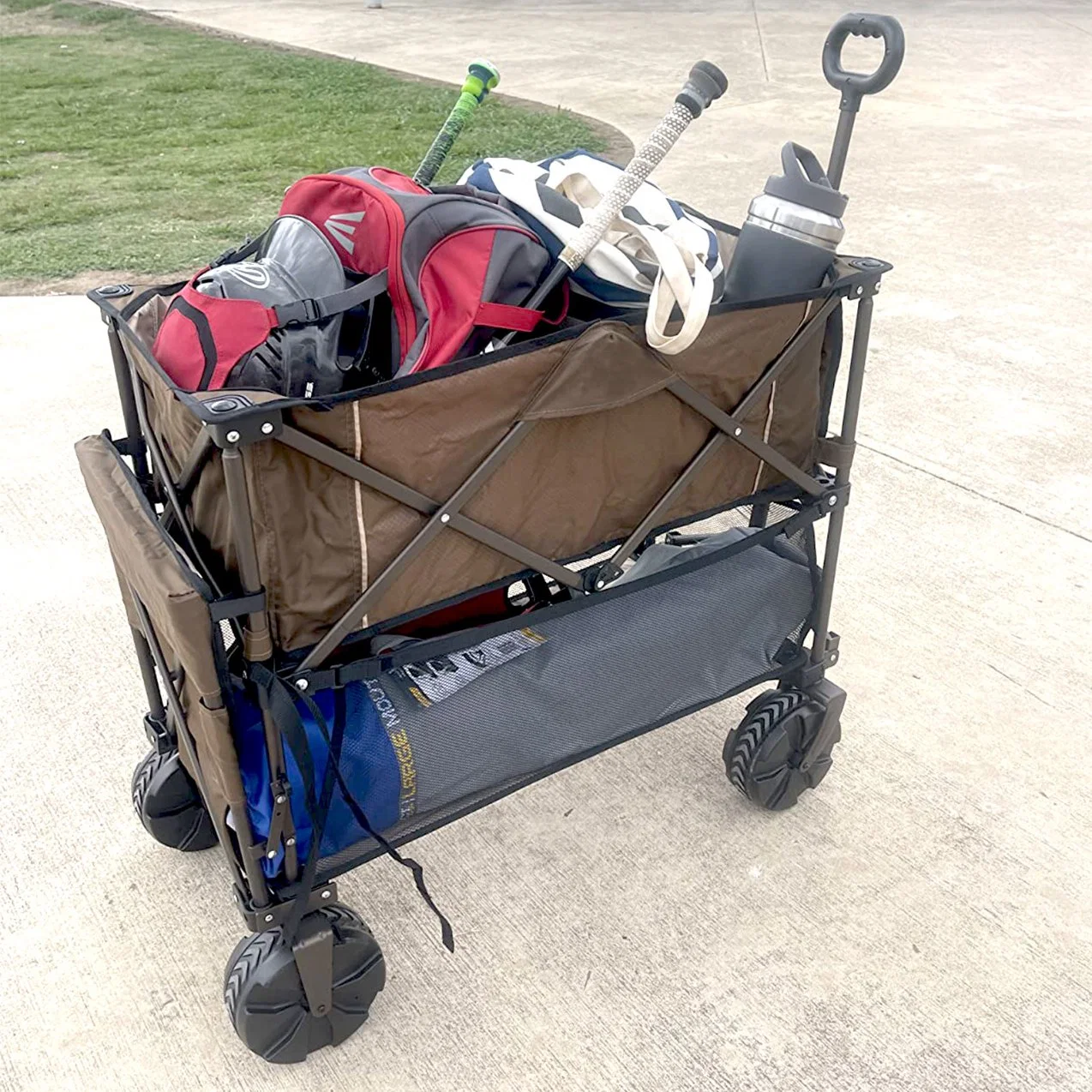 Gt1817 Large Capacity Heavy Duty Double Decker Folding Wagon Cart with Extension Handle, All-Terrain Big Wheels