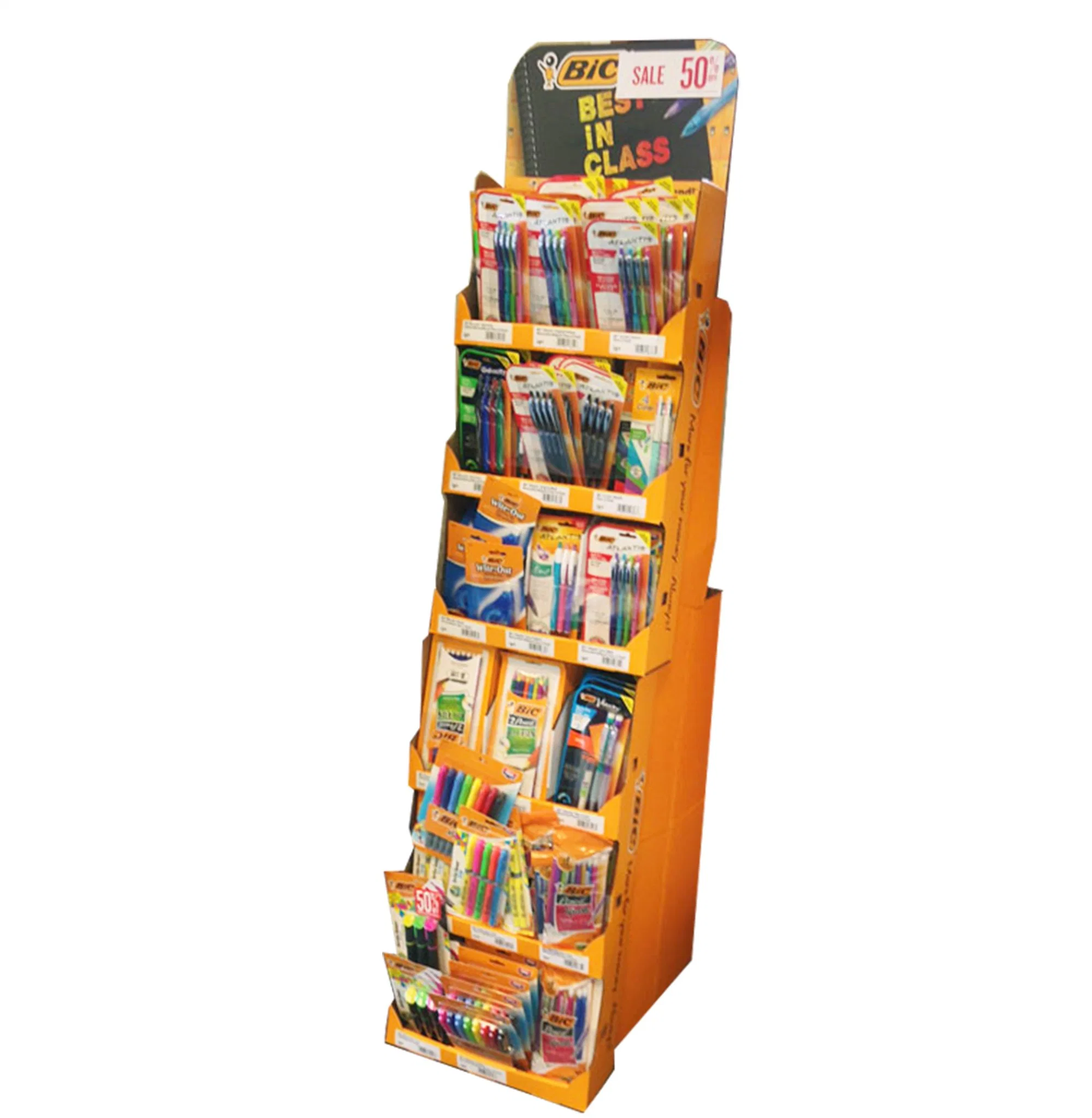 Single Wall Recycle Cardboard Floor Display Stands for Light Weight Products Retail