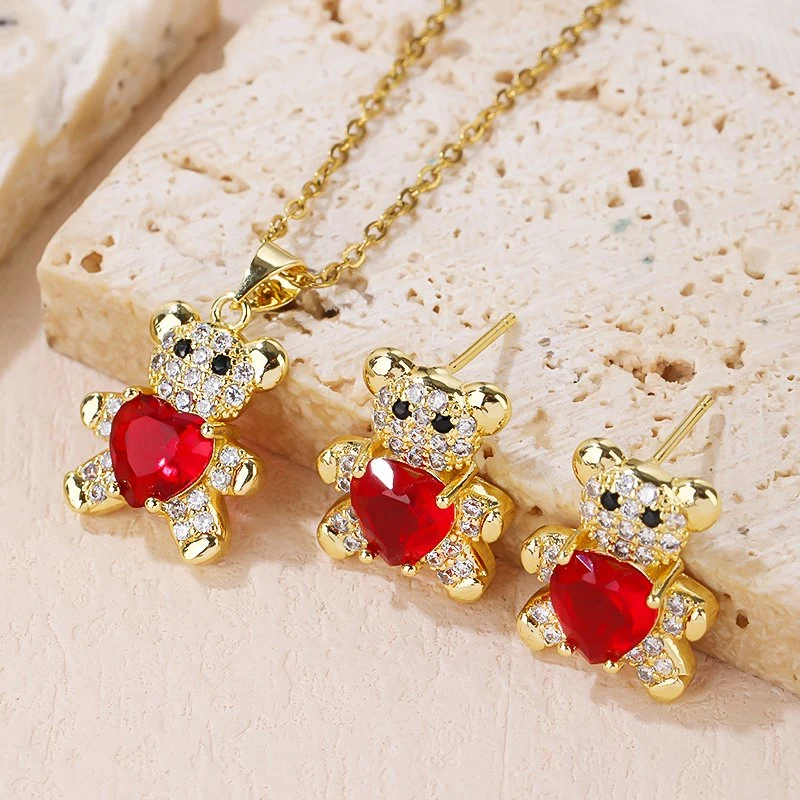 Wholesale/Supplier Fashion Jewellery Set Bear Pendant Necklace and Earring Gold Jewelry Set for Ladies