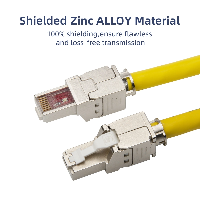 CAT6/Cat6A/Cat8 blindado FTP STP CONECTOR RJ45 Aleación de zinc Tool-Less conector modular