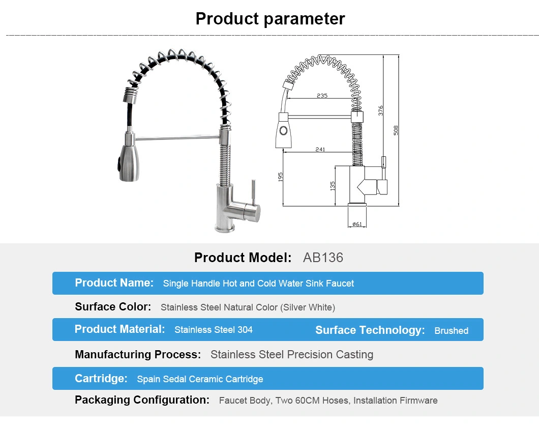 Ablinox 304 Stainless Steel Pull out Kitchen Sink Faucet Mixer