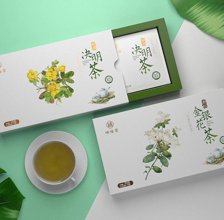 Customized Two Color Printing Ribbon Tie Decoration Drawer Box with Pull-out Tray for Tea