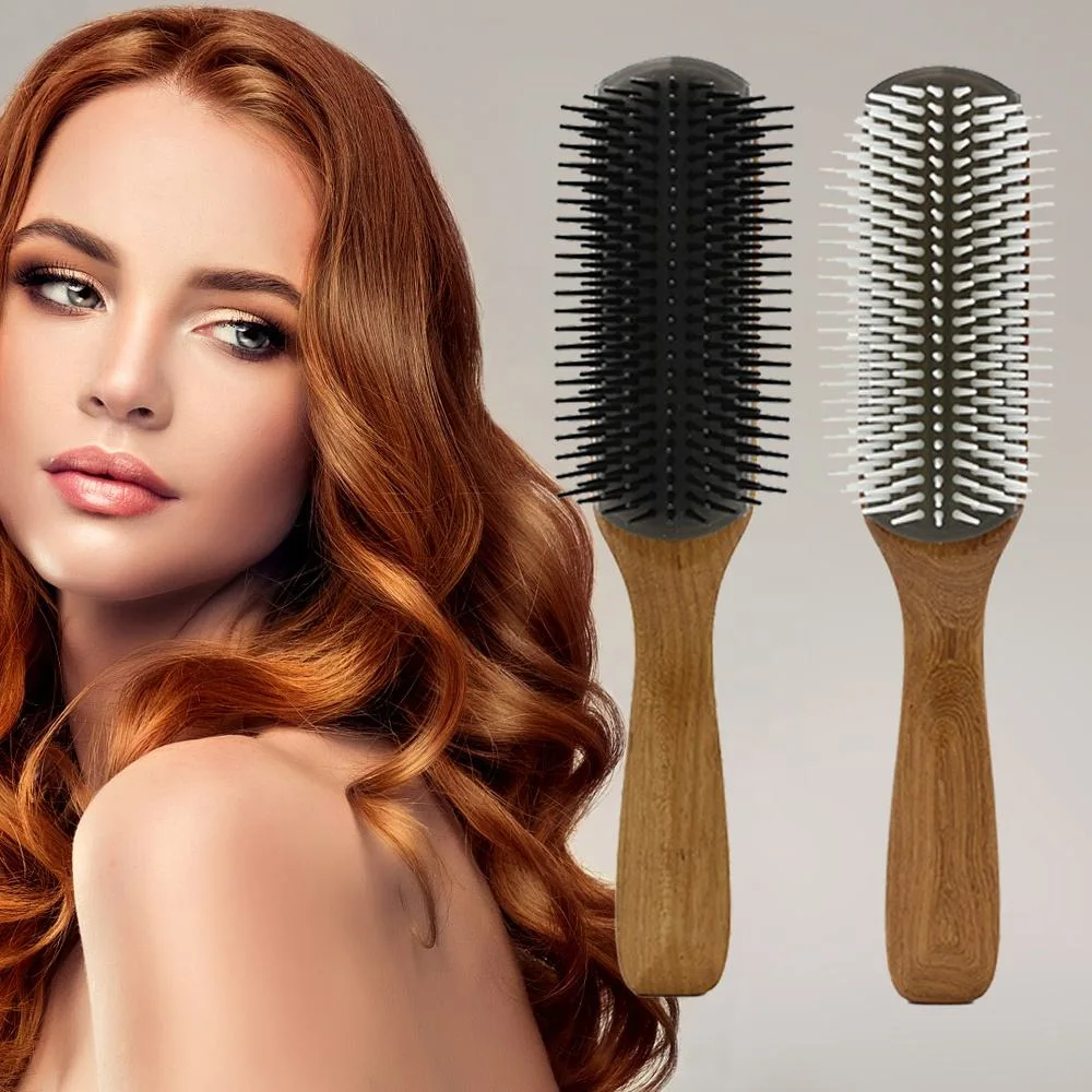 Wholesale Customized Logo Denman Hair Brush Natural Wood Handle Comb