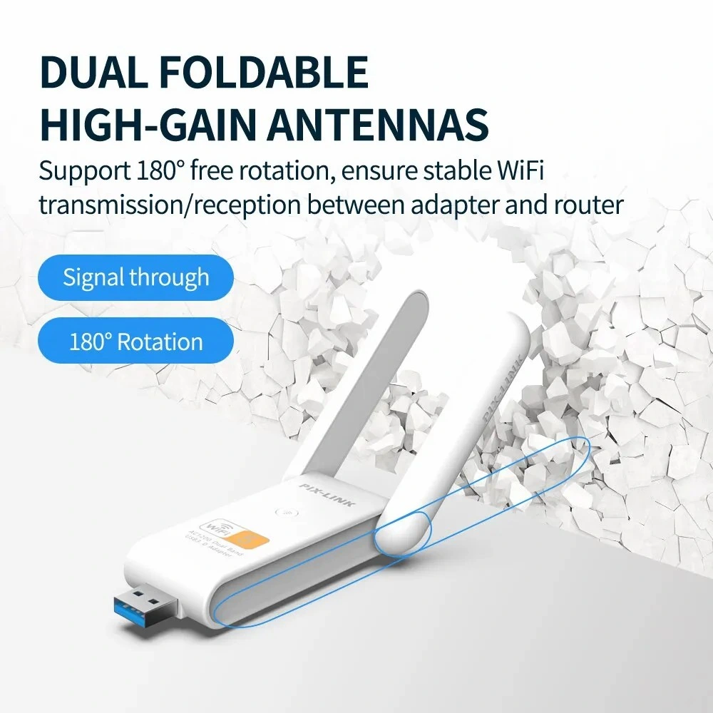 Adaptador de rede sem fios USB 3.0 de 1300 Mbps, banda dupla, 2.4/5 GHz, grátis Drive WiFi Dongle Receiver (recetor de dongle WiFi de acionamento