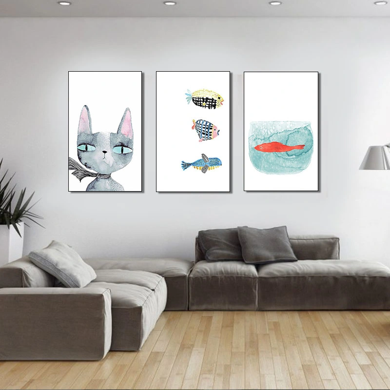 Custom Hotel Paintings Cat and Fish Design Canvas Prints