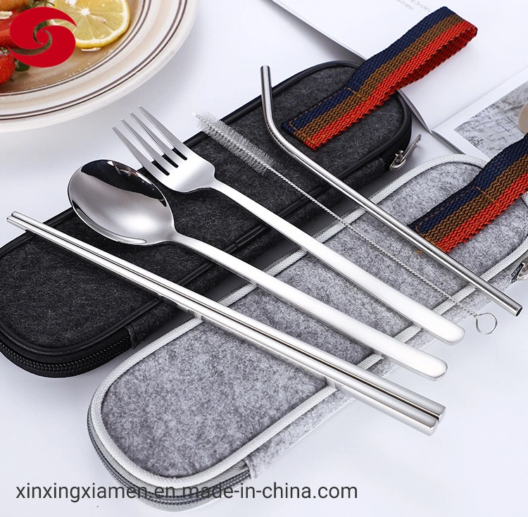 Food Grade Portable Travel Cutlery Set Stainless Steel Straw Flatware Set