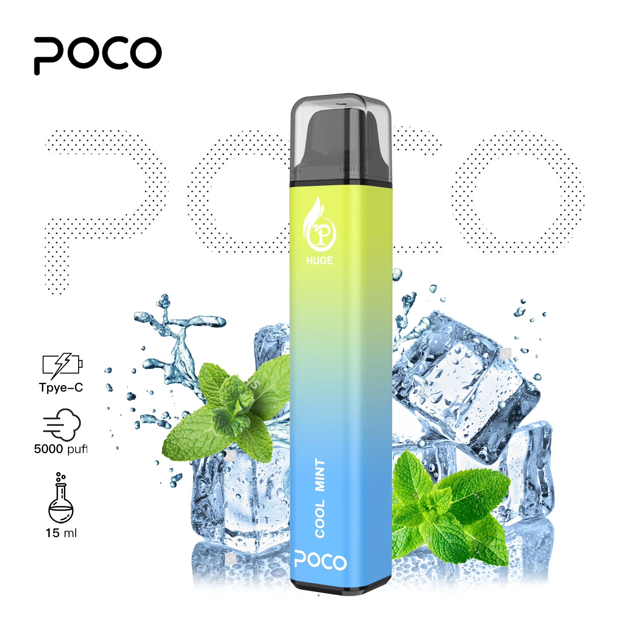 Factory Price 5000puffs Poco Huge Disposable Vape Pen Mesh Coil Type-C Rechargeable Wholesale Vape Bar 15ml Vape Juice 0/2/5% Nic