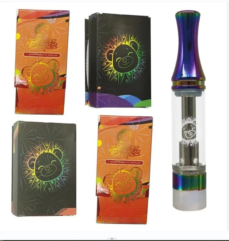 خرطوشة سيجار السجائر الإلكترونية Buddah Bear Vape 0.8مل أتوميزر 510 سعة 1.0 مل خرطوشتا خزفية تعبئة خزان الزيت السميك قلم التبخير القابل للاستخدام مرة واحدة عربة قوس قزح