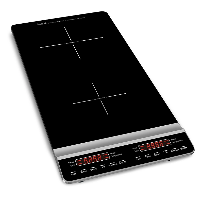 Vertical Double Induction Cooker with Ceramic Glass and Slim Body