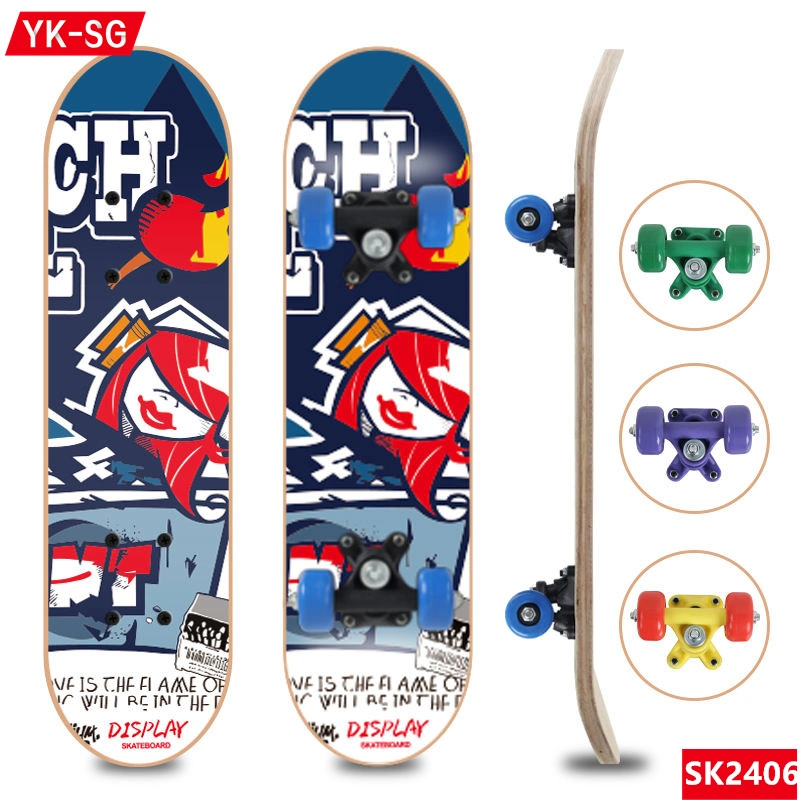 24 Inch Children Wooden Skateboard Plastic Bracket 4 PVC Wheels 17 Inch Cheap Maple Skateboard Toys