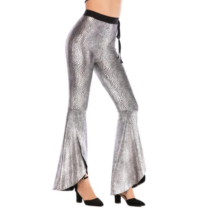 Men's PVC Leather Shiny Metallic Effect Long Pants Bell Bottom Flared Trousers