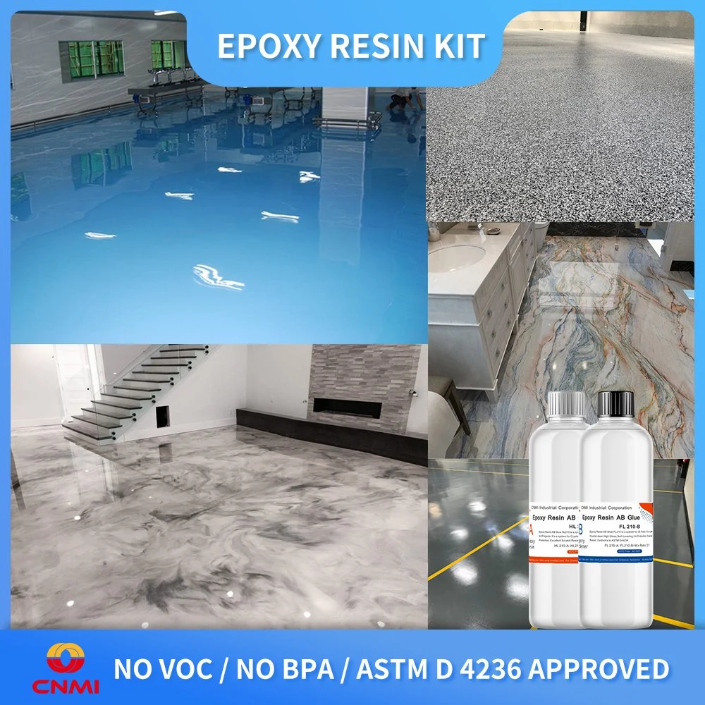 Kit époxy adhésif en résine CNMI 2 parties FL210 2:1 AB colle revêtement de sol en résine époxy pour sol 3D Mise à niveau automatique de la peinture