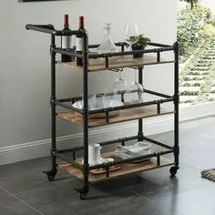 Mobile Metal Furniture Cast Iron Coffee Drinks Trolley Bar Cart and Serving Tray Set for Nail SPA