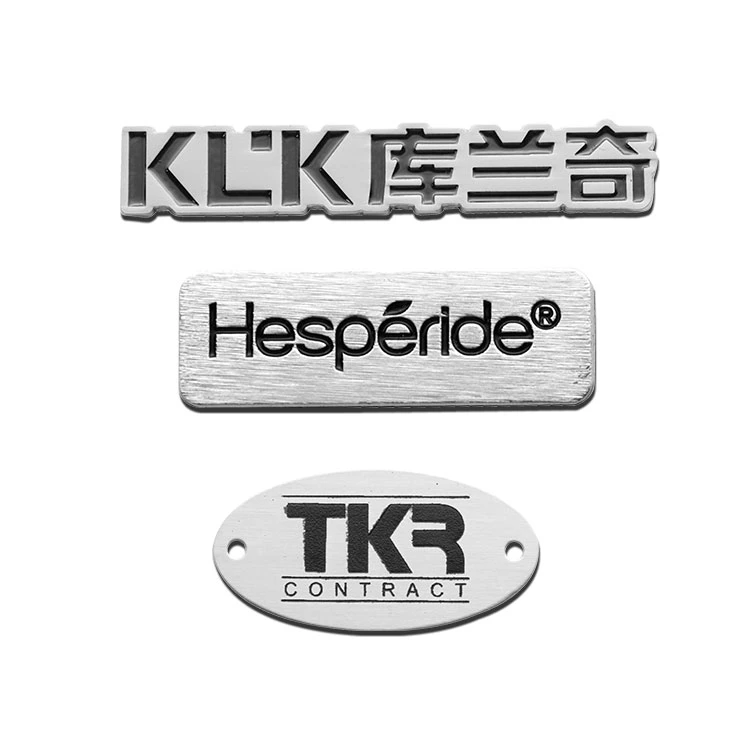 Custom Design Aluminum Company Logo Name Pin Tag Emblem Furniture Kitchen Door Clothing Handbag Product Metal Label