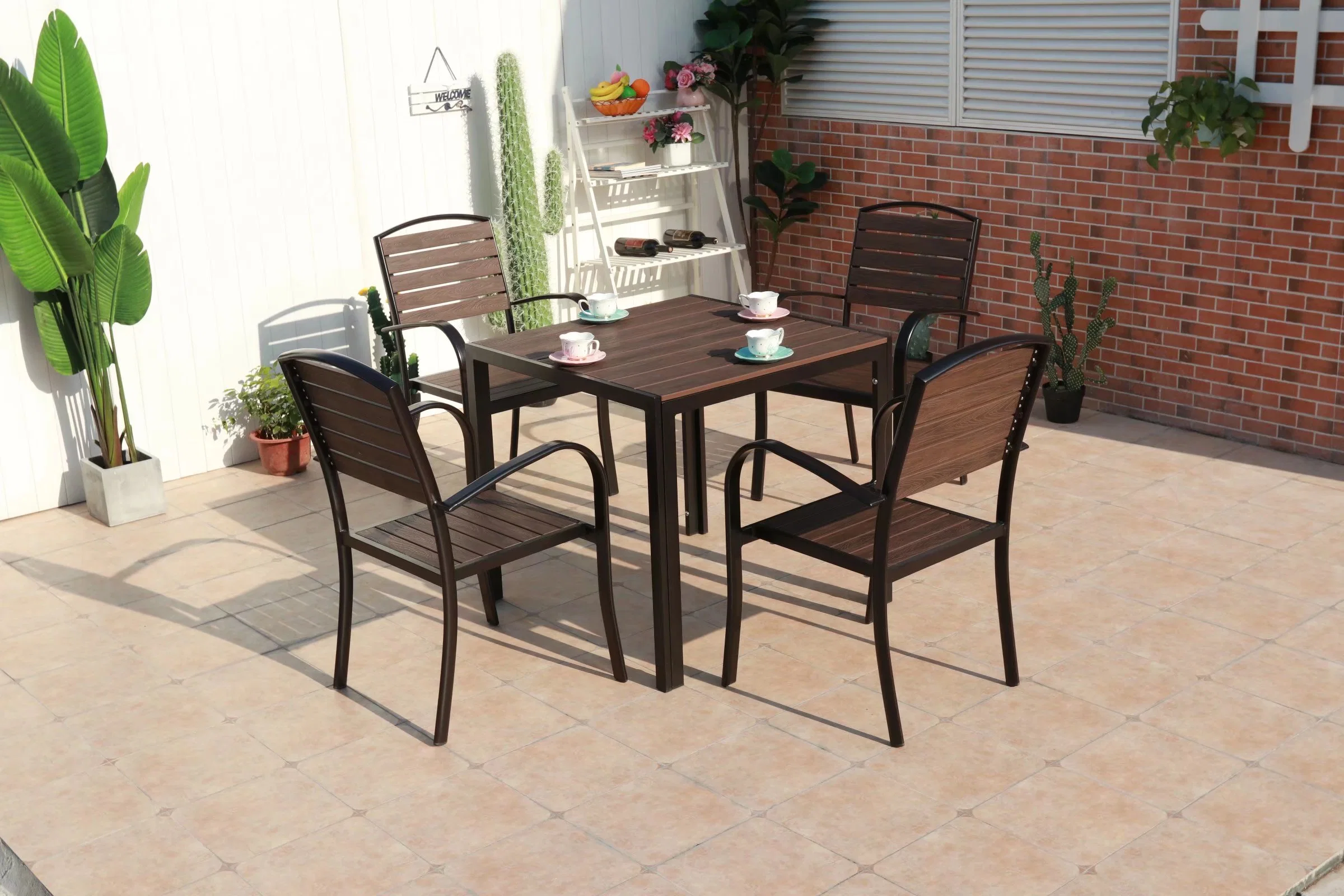 Outdoor Cafe Chairs and Tables for Outdoor Garden Villa Outside The Table Open-Air Balcony Recreational Plastic Wood Furniture