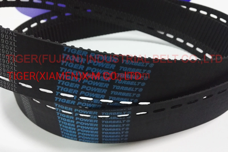 China Supplier Tiger Ruuber Processed Timing Belt with Red /Green Rubber /Silicone Coating