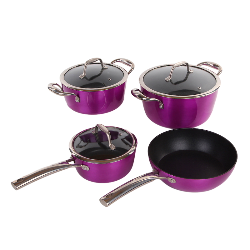 7PCS Purple Forged Aluminum Pots and Pans Set with Nonstick Coating