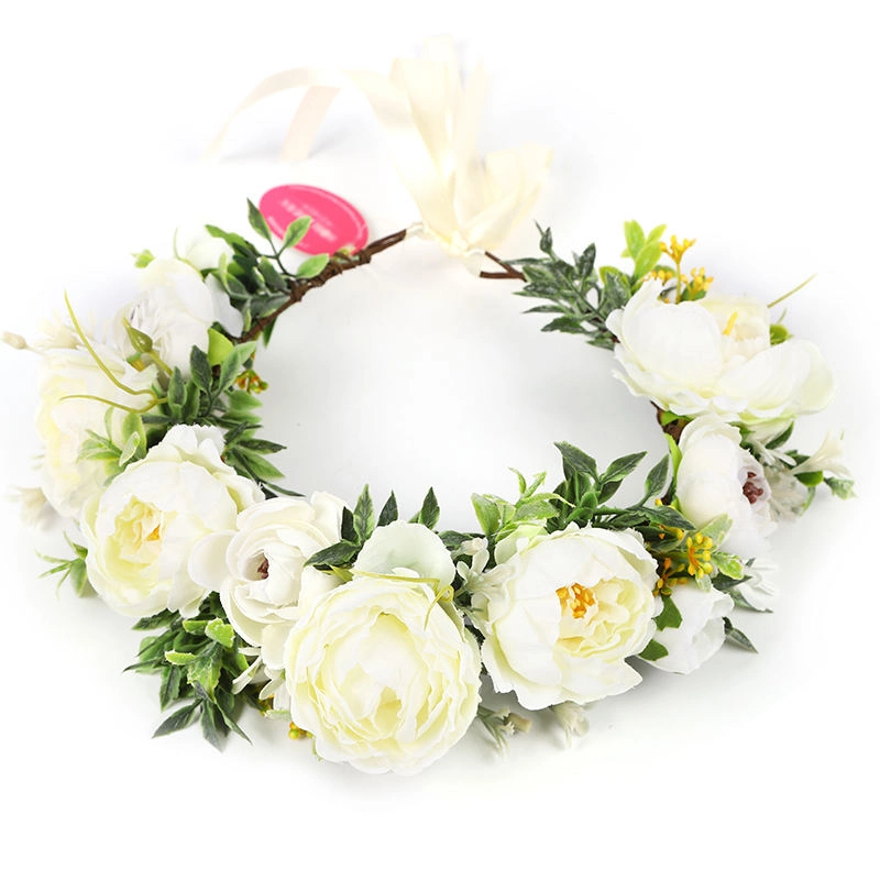 Floral Headband Decorative Hair Circles Peony Artificial Flower Girl Crowns