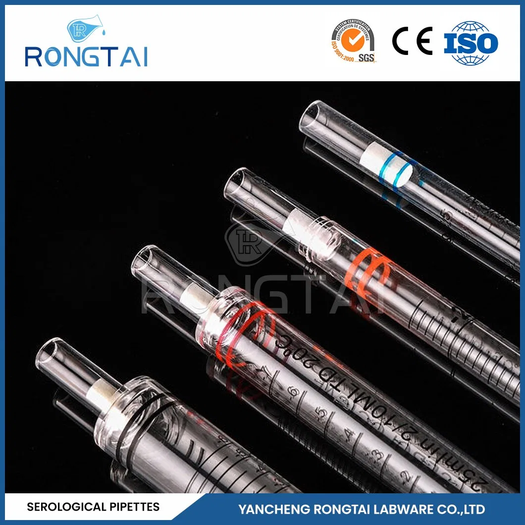 Rongtai Lab plastique jetable stérile Serological Pipette Fabrication PS Best Pipette sérologique Chine 25ml 50ml 10ml pipette sérologique polystyrène