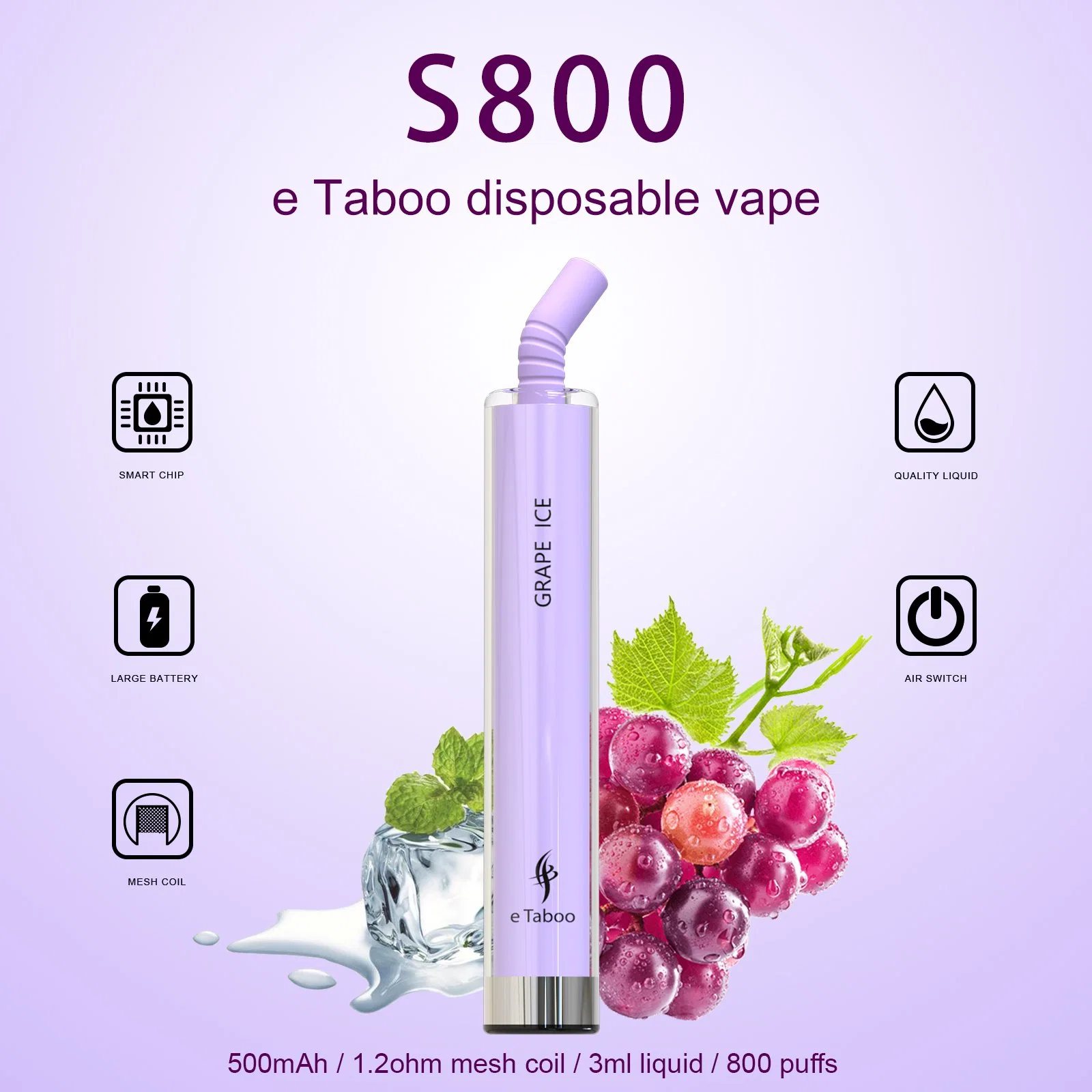 100 نكهة عادية Etape S800 قلم Vape الذي لا يمكن التخلص منه يومض RGB LED ملف شبكي صغير يمكن التخلص منه من السجائر الإلكترونية