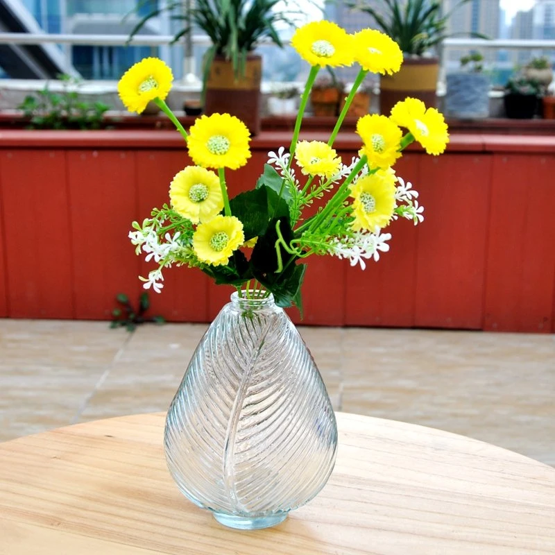 Leave Shape Creative Design Art Clear Decoration Glass Flower Vase