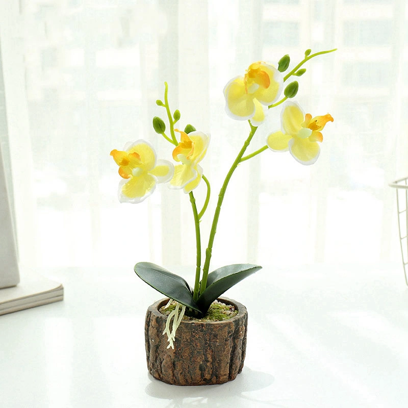 Flor de Orquídea Falsa Artificial Colorida de Boa Qualidade e Barata com Vaso de Cimento.