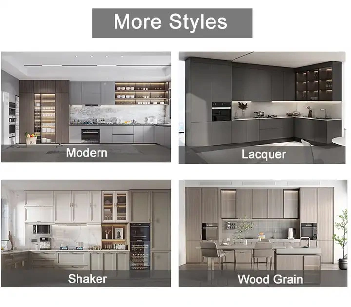 Kitchen Furniture Factory Direct Sale Modern New Home Furniture White Lacquer Finish Handleless Design Kitchen Cabinets with Kitchen Island Basic Customization