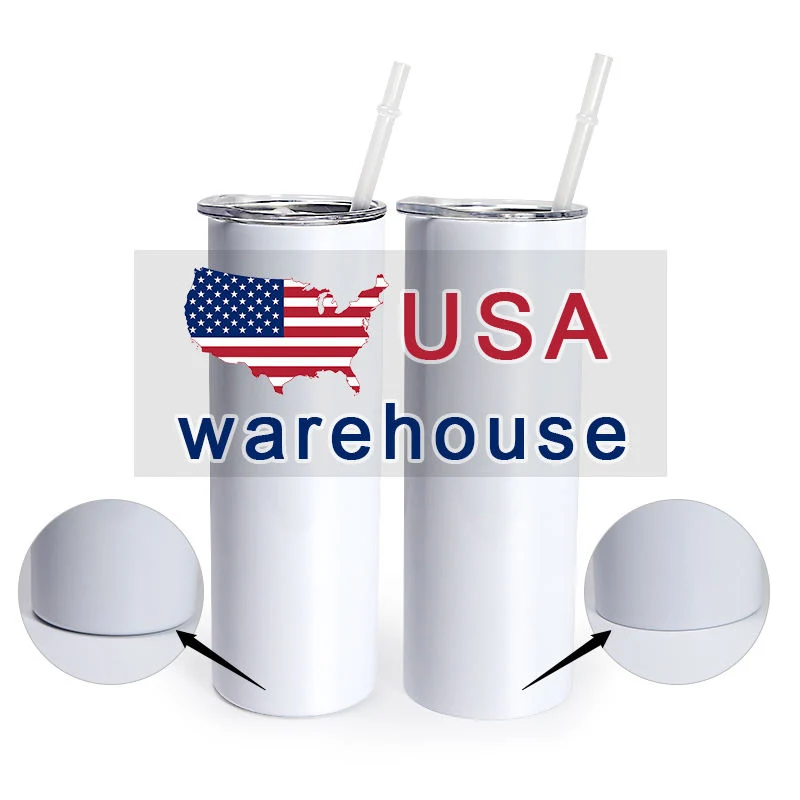 Ublimation White Double Walled Stainless Steel Flat Bottom Tumbler with Straw