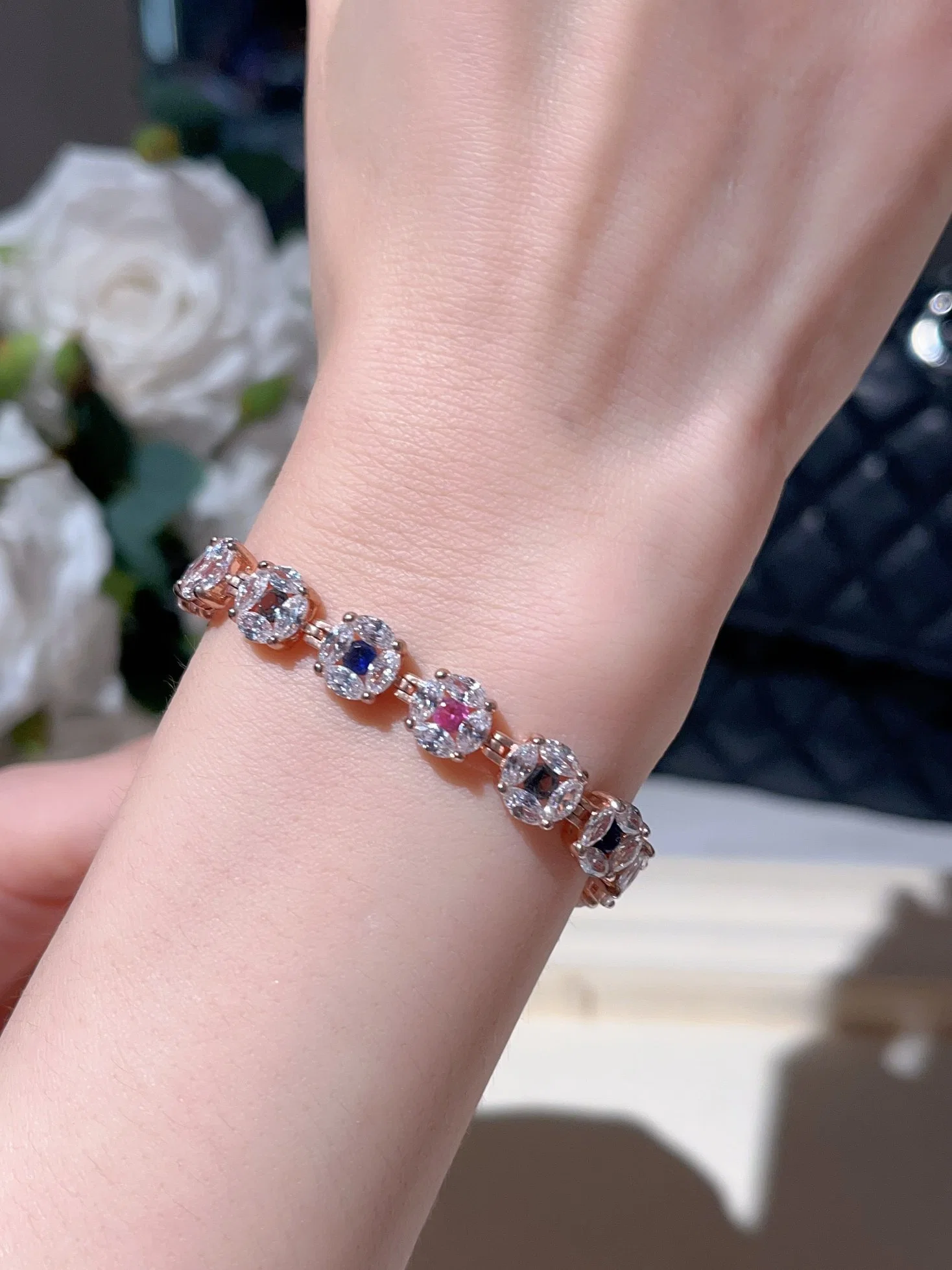 مخصص 925 Sterling Silver Bracelet High Quality Zircon Diamond High سوار من الماس الكربوني