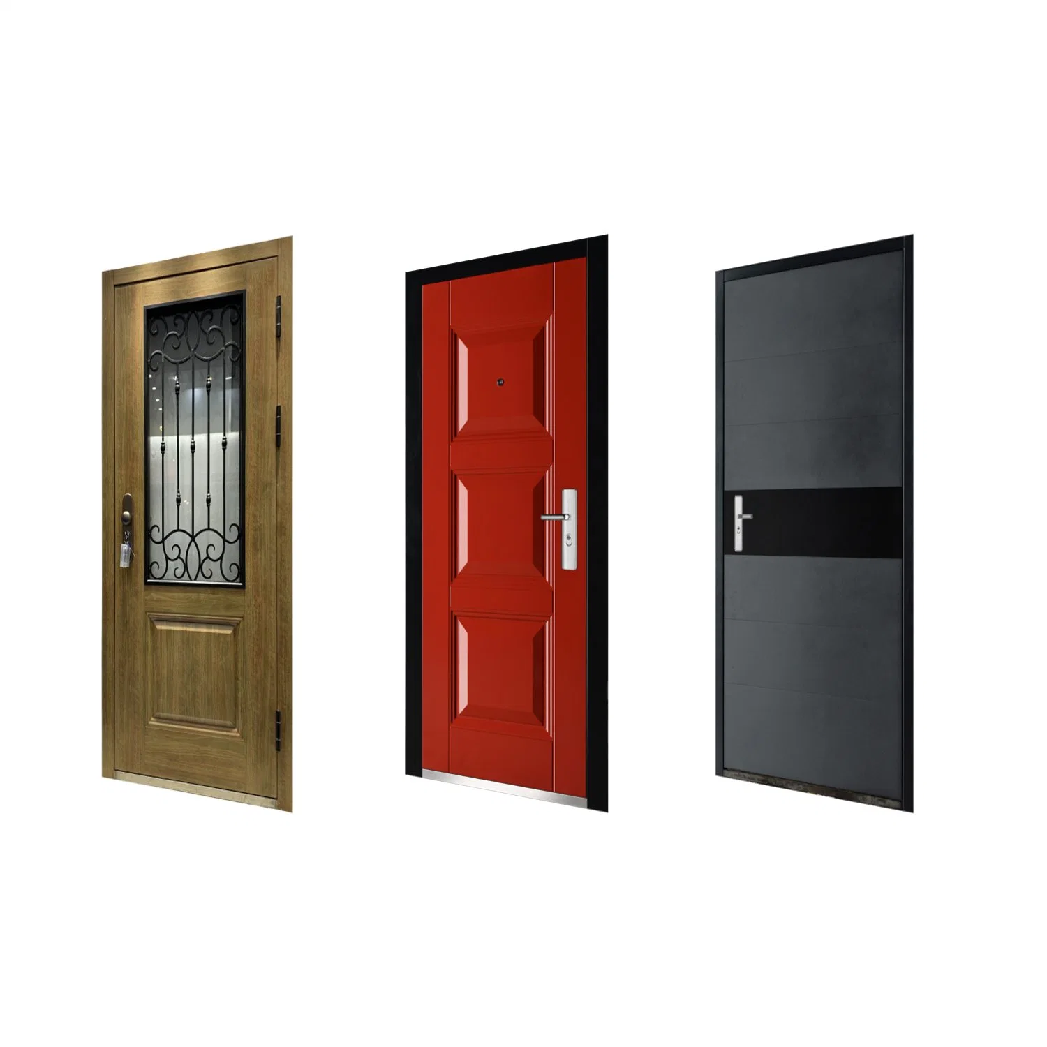 Iron Door Metal Security Steel Wooden Armored Door for Home Gate