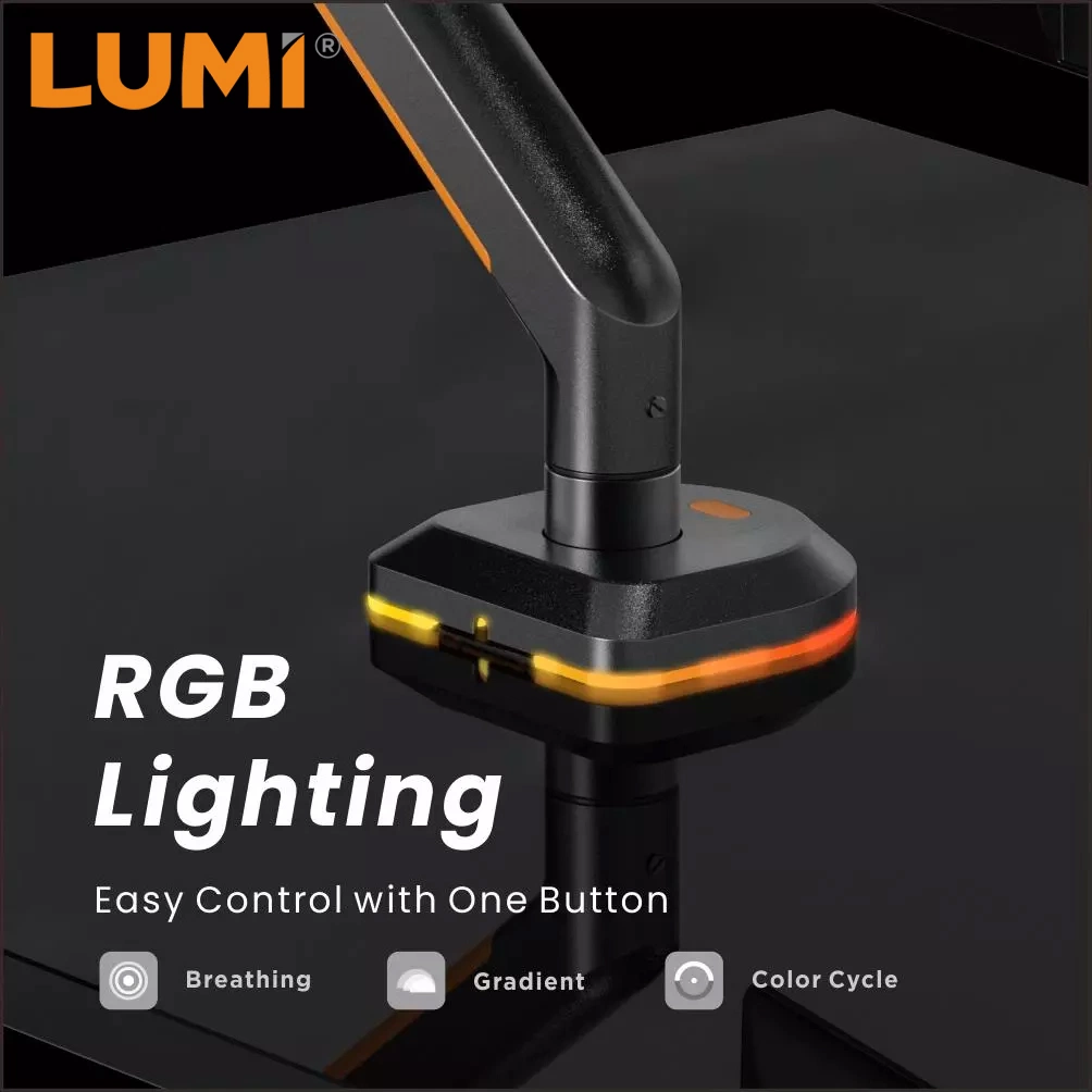 Original Factory Manufacturer RGB Lighting VESA Desk Mount Single Gaming Height Adjustable Full Motion Computer Holder Monitor Stand Arm