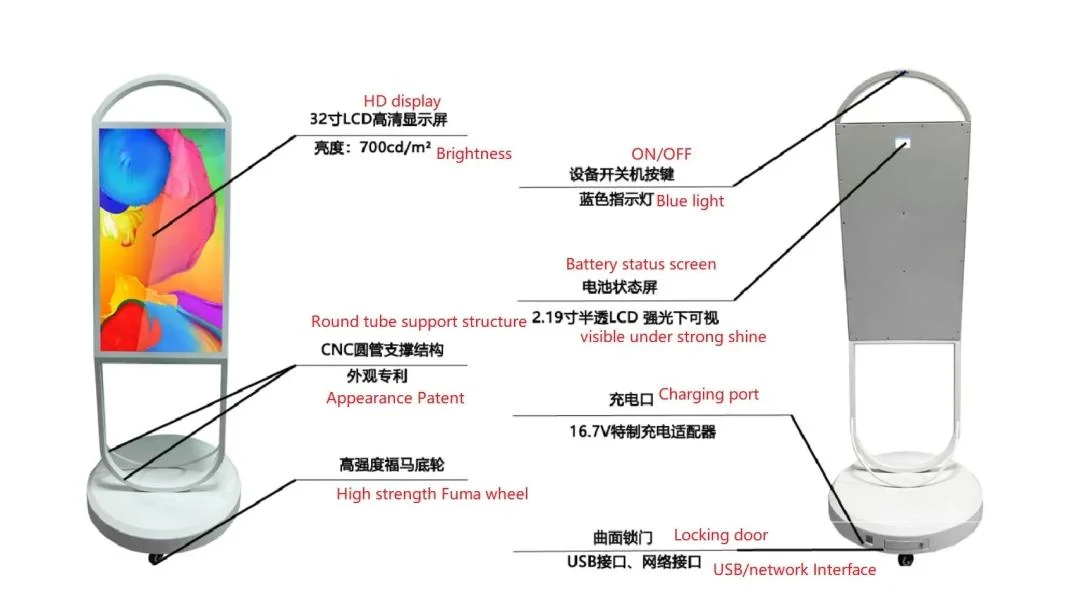 43inch Tragbare Digital Poster Android Network WiFi Bodenstativ LCD Anzeige batteriebetrieben für Einzelhandel/Filialläden