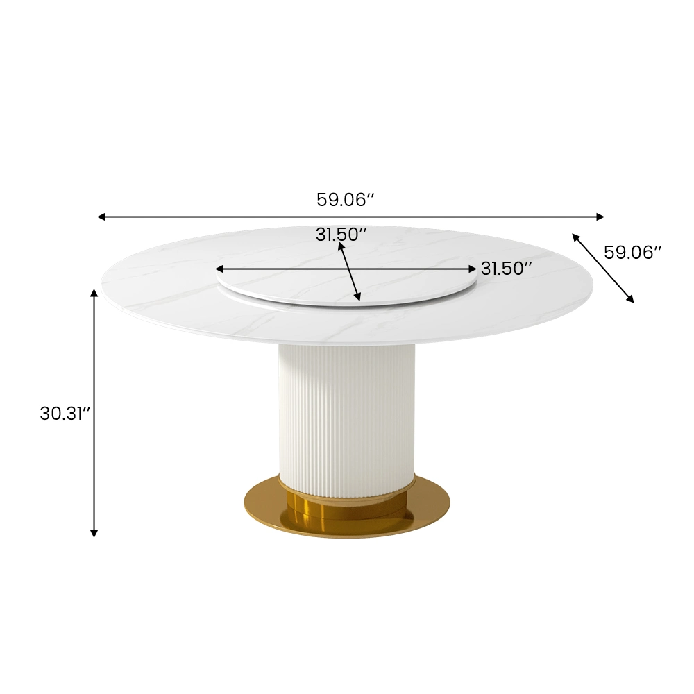 Modern Luxe Round White Glossy Sintered Stone Tabletop Dining Table 51.18&rdquor;