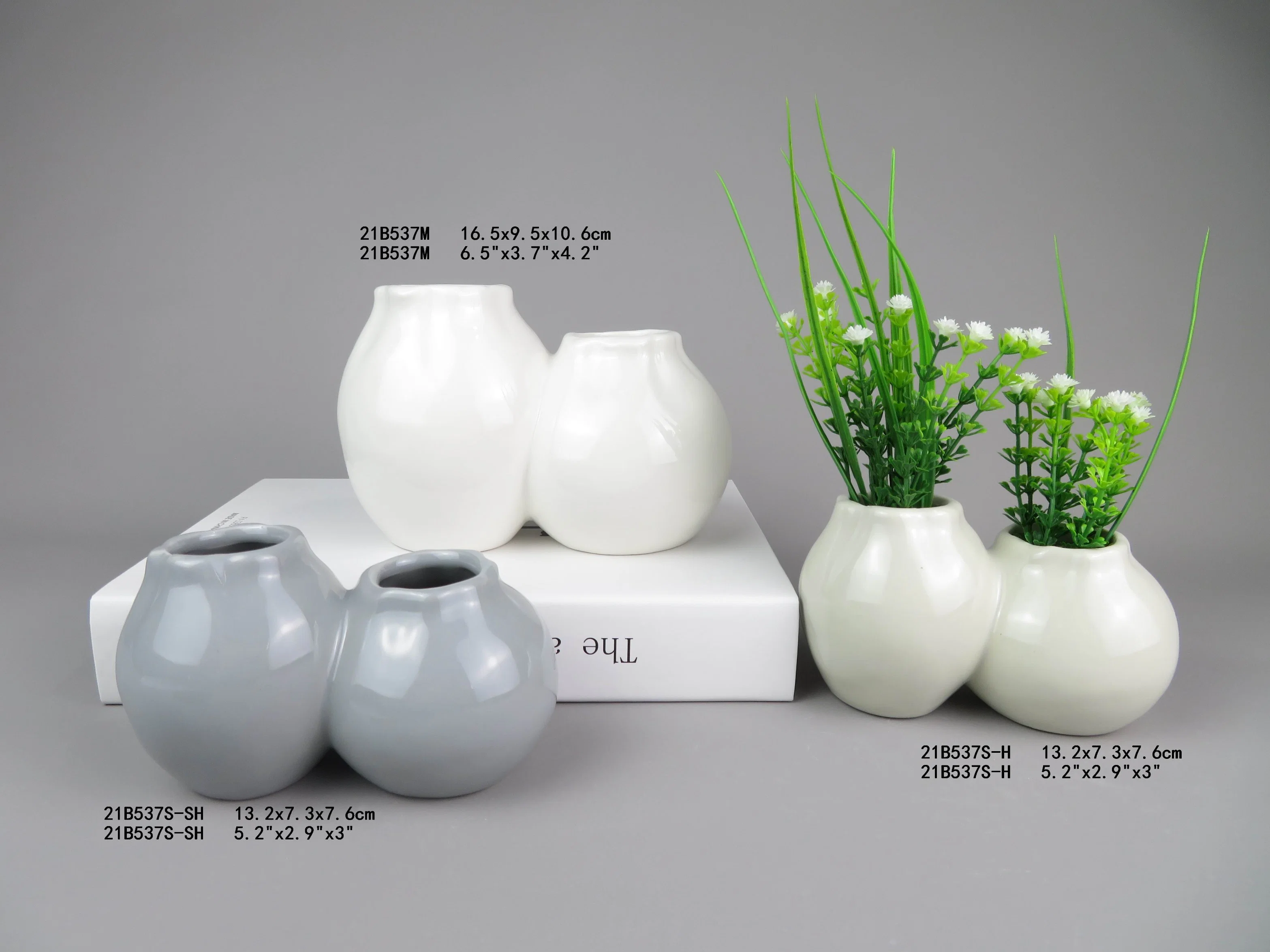 Ceramic White Dobule Column Vase Set of 3 Table Vase Home Decorations Flower Vase Desktop Center Vase Pieces Creative Home Decor