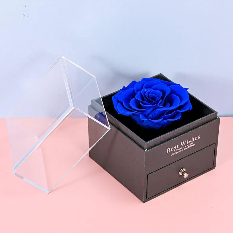 Couvercle transparent acrylique tiroir noir boîte à fleurs Rose fleur cadeau Boîte cadeaux de Saint-Valentin