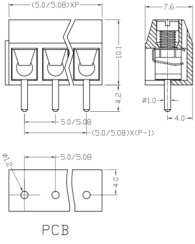 5.0Mm/5,08 mm CE/Certification RoHS Bornier à vis de PCB 301